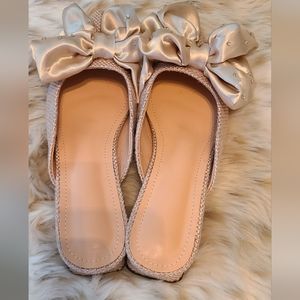 Cream Mules with Satin Bow